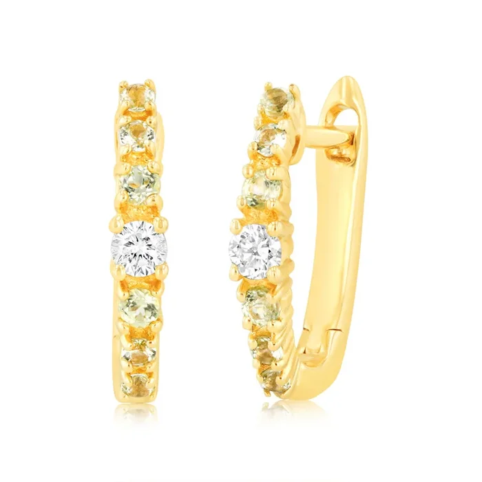 0.15 Carat Peridot and Diamond Hoop Earrings in 9ct Yellow Gold