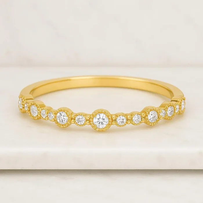 0.37 CT Round Shape Stackable Milgrain Set Wedding Band for Women