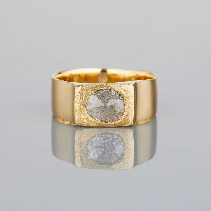 0.41 Carat One-of-a-Kind Sliced Mottled Grey Diamond Signet Ring | DR155-OOAK