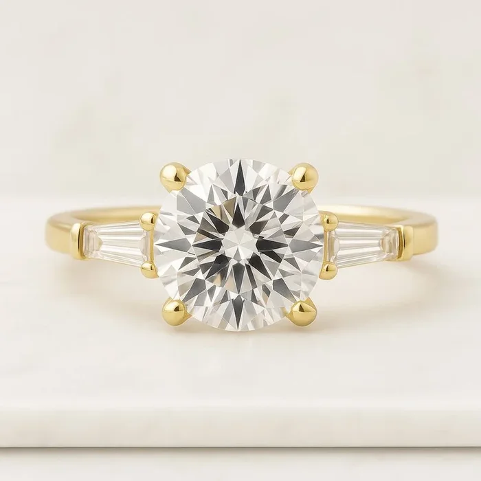 0.50 TO 3.00 CT Round Cut 3 Stone Hidden Halo Engagement Ring