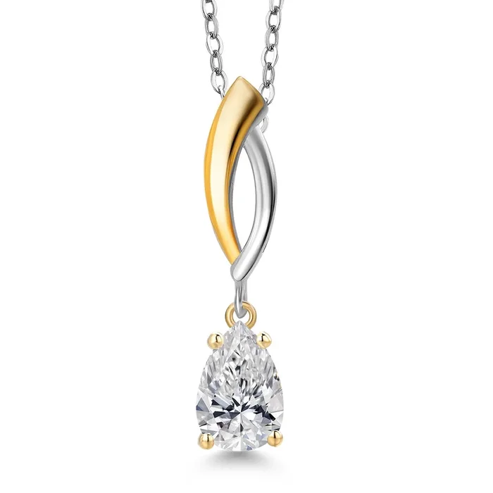 0.70 Cttw IGI Certified Lab Grown Diamond in 925 Silver and 10K Yellow Gold Pendant for Women | Pear Shape | E-F Color | VS1-VS2 Clarity | Gold Necklace for Women | 18 Inch Silver Chain