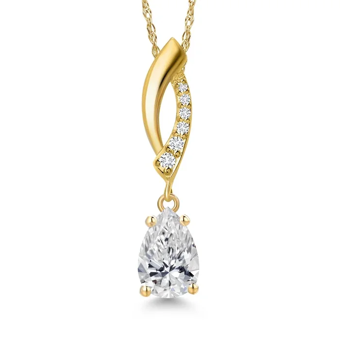 0.73 Cttw IGI Certified Lab Grown Diamond in 10K Yellow Gold Pendant for Women | Pear Shape Center Diamond 0.70 Ct | E-F Color | VS1-VS2 Clarity | Gold Necklace for Women | 18 Inch Chain