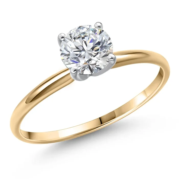 0.74 Cttw Lab Grown Diamond 14K Yellow Gold with White Gold Prongs Solitaire Engagement Ring For Women | DEF Color | VVS-VS Clarity