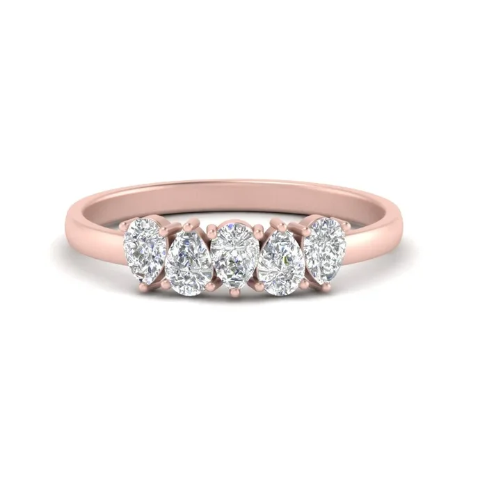 0.75 Carat 5 Stone Wedding Band Diamond Teardrop