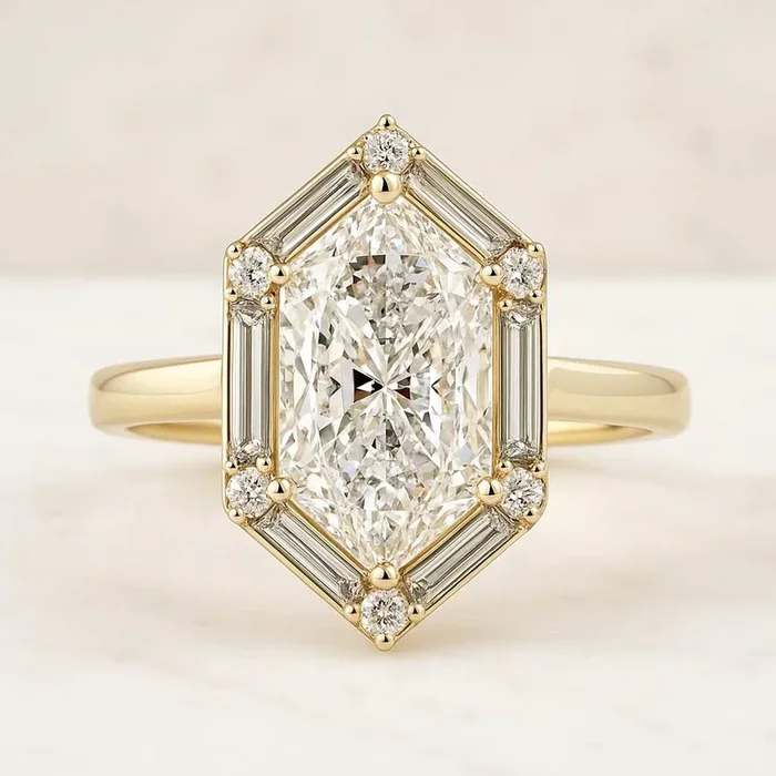 1.00 Carat Hexagon Cut Lab-Grown Diamond Engagement Ring