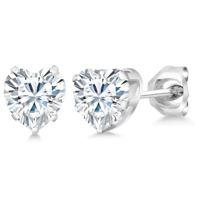 1.00 Cttw White Moissanite Heart Shape Stud Earrings For Women Men | 5MM Heart | Fine Jewelry Gifts for Her Mom Women Wife