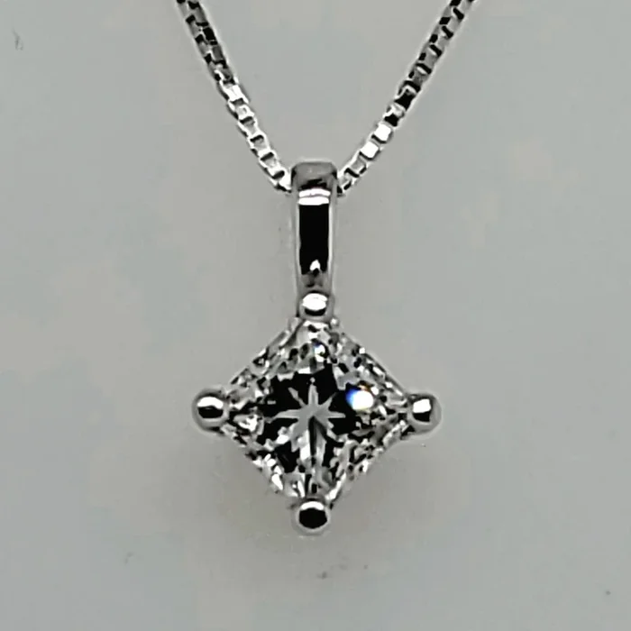1.02 Carat Princess Cut Diamond Solitaire Pendant Necklace