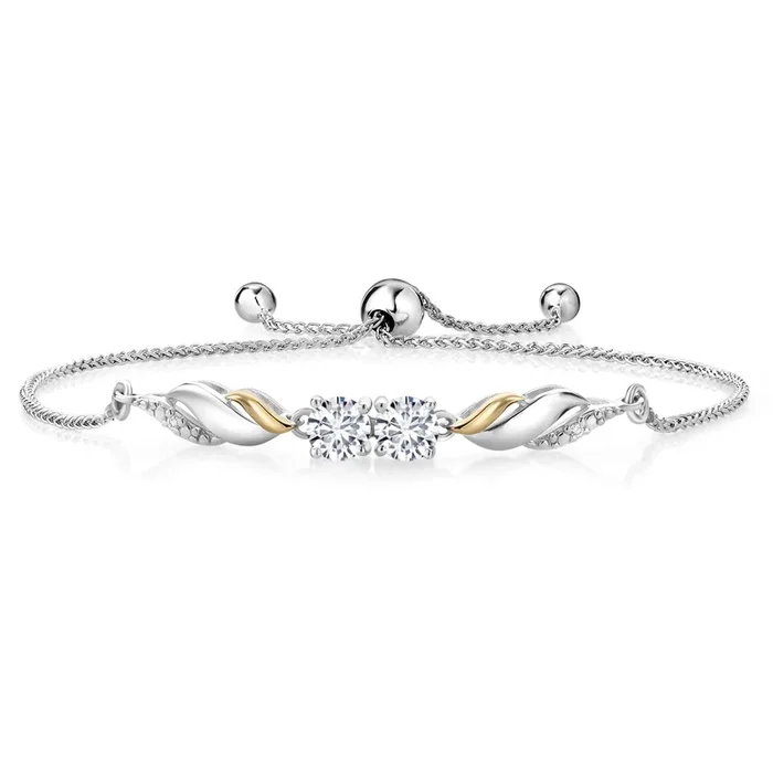 1.02 Ct Round E-F Lab Grown Diamond 925 Silver and 10K Yellow Gold Bracelet For Women