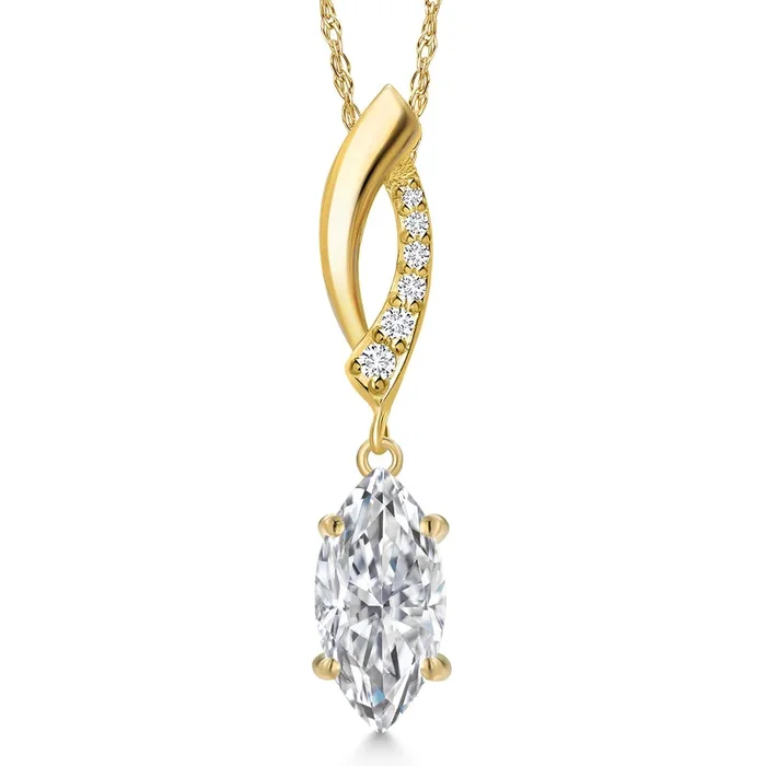 1.03 Cttw IGI Certified Lab Grown Diamond Pendant Necklace For Women in 14K Yellow Gold |Marquise Cut | E-F Color | VS1 Clarity | With 18 Inch Chain
