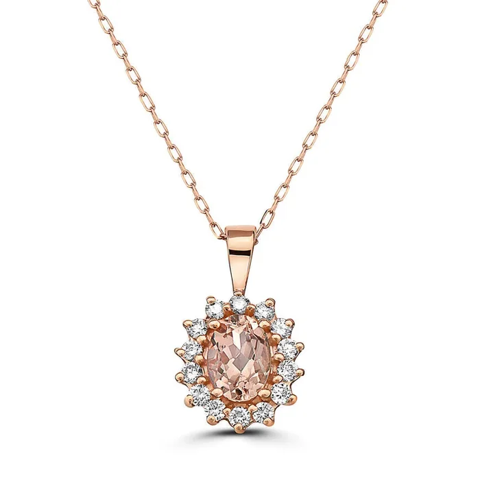 1 1/2 cts Pink Morganite and Diamond Necklace in 14K Rose Gold by Birthstone