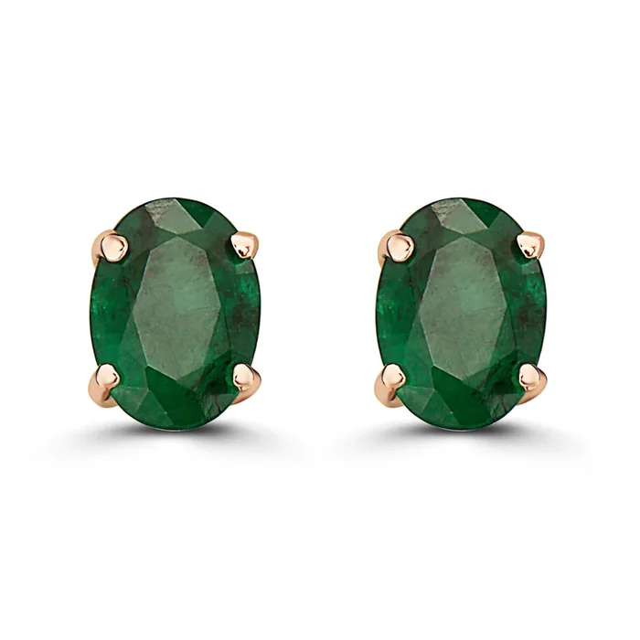 1 1/3 cts Green Emerald Earrings in 14K Rose Gold by Birthstone