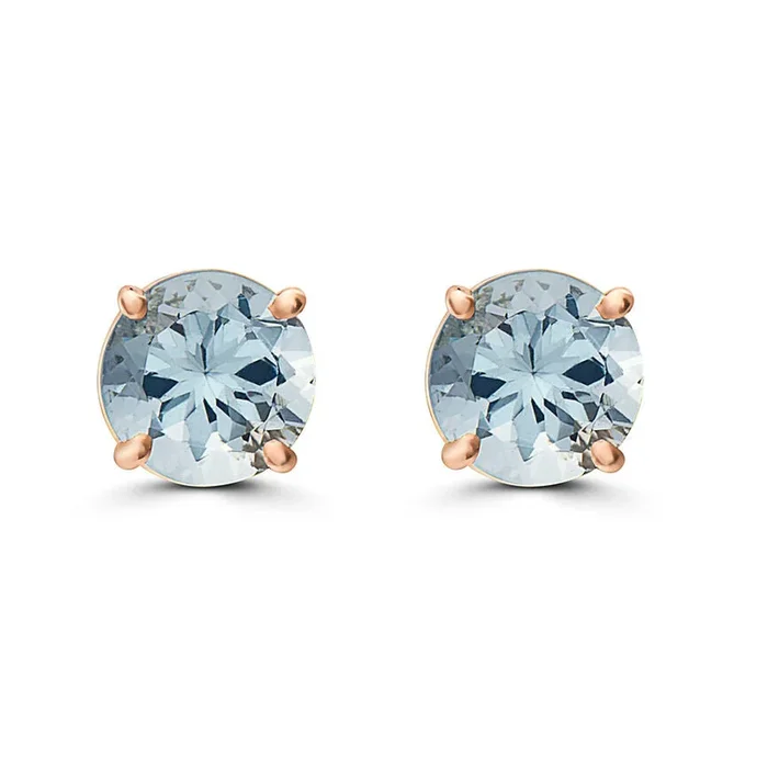 1 1/4 cts Blue Aquamarine Earrings in 14K Rose Gold by Birthstone