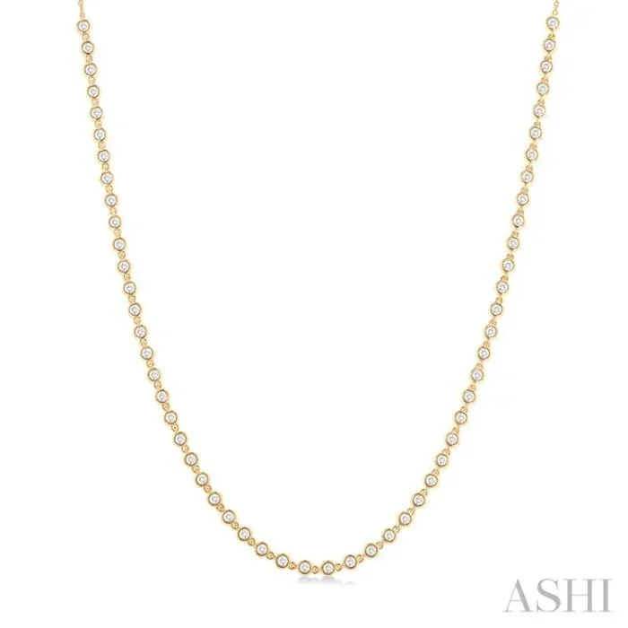 1 1/4 Ctw Bezel Set Round Cut Diamond Tennis Necklace in 14K Yellow Gold