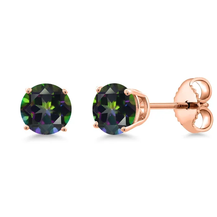 1.10 Ct Round 5mm Green Mystic Topaz 18K Rose Gold Plated Silver Stud Earrings