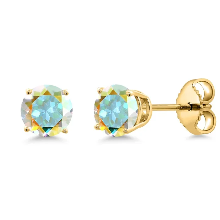 1.10 Ct Round 5mm Mercury Mist Mystic Topaz 18K Yellow Gold Plated Silver Stud Earrings