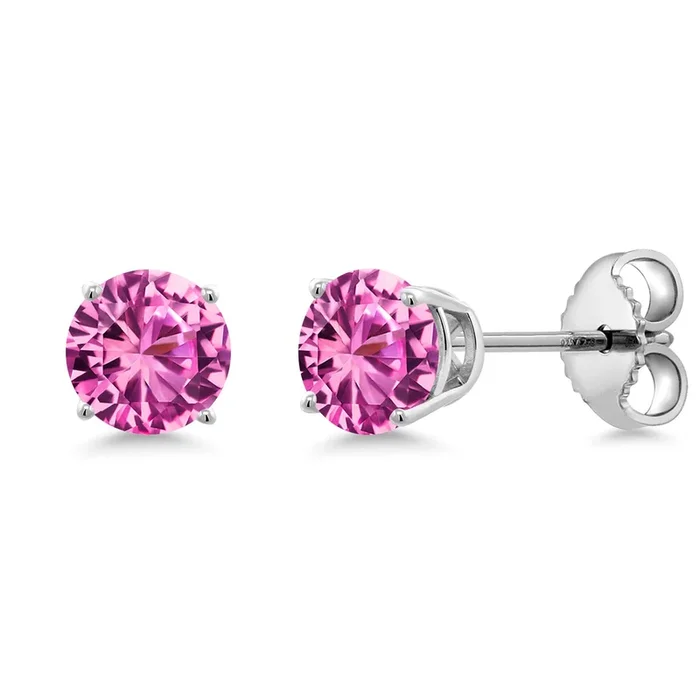 1.10 Ct Round 5mm Pink Created Sapphire 925 Sterling Silver Stud Earrings