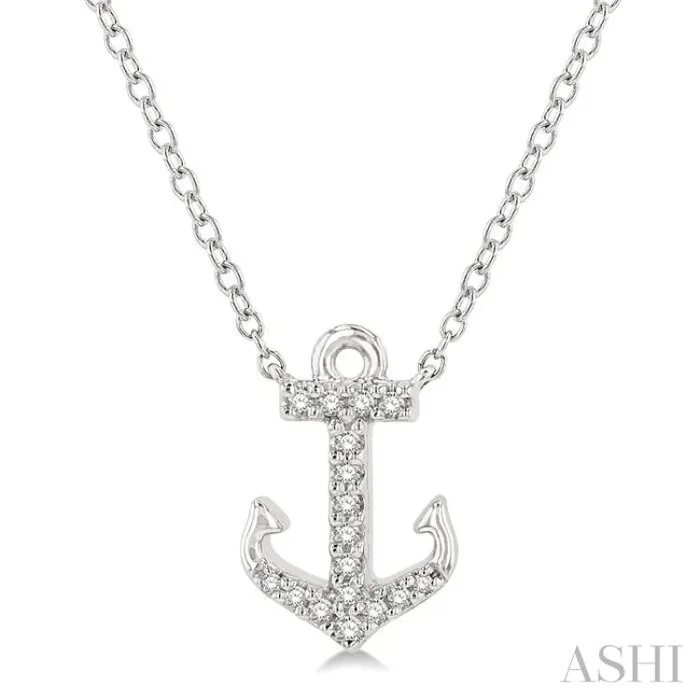 1/10 Ctw Anchor Round Cut Diamond Petite Fashion Pendant With Chain in 10K White Gold