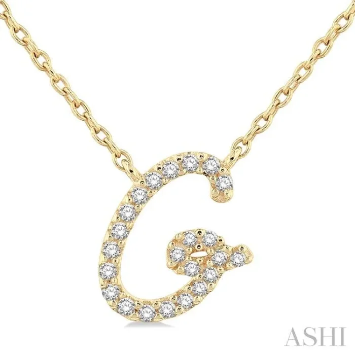 1/10 Ctw Initial ‘G’ Round cut Diamond Pendant With Chain in 10K Yellow Gold