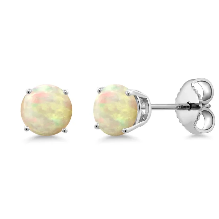 1.12 Ct Round Cabochon 6mm White Ethiopian Opal 925 Sterling Silver Stud Earrings