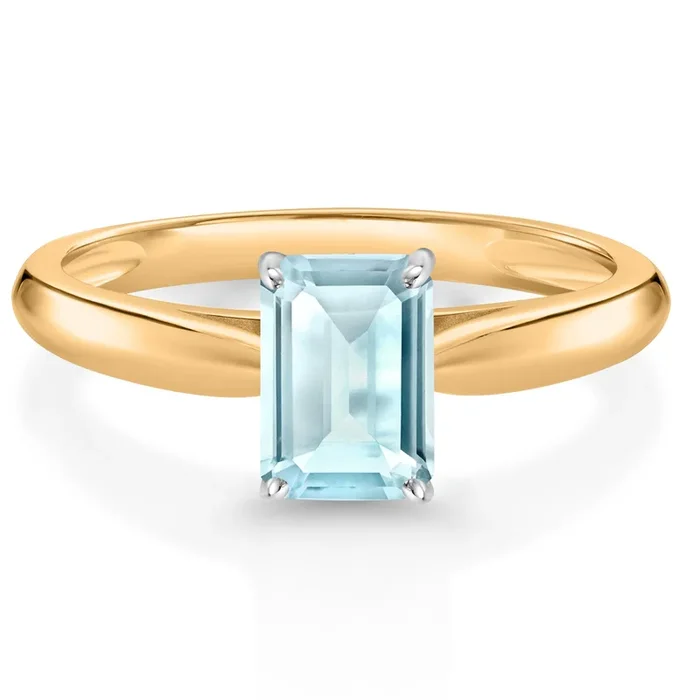 1.15 Cttw Sky Blue Topaz 10K Yellow and White Gold Solitaire Engagement Ring For Women | Emerald Cut 7X5MM | Gemstone Birthstone
