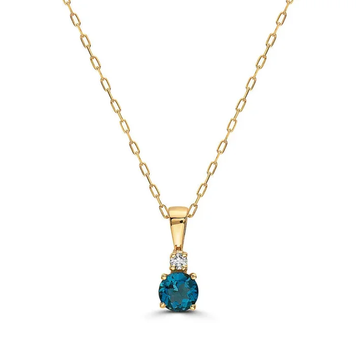 1/2 cts Blue London Blue Topaz and Diamond Necklace in 14K Yellow Gold by Birthstone