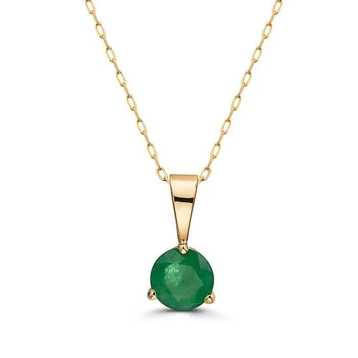 1/2 cts Green Emerald Necklace in 14K Yellow Gold by Birthstone
