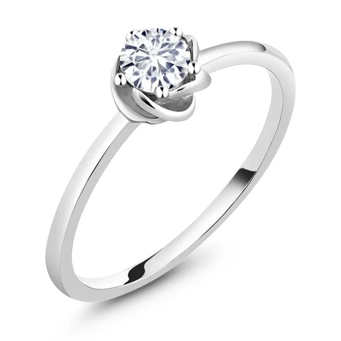 1/2 Cttw 10K White Gold Lab Grown Diamond Solitaire Engagement Ring For Women | Round 5MM | Gemstone April Birthstone, | Available In Size 5, 6, 7, 8, 9