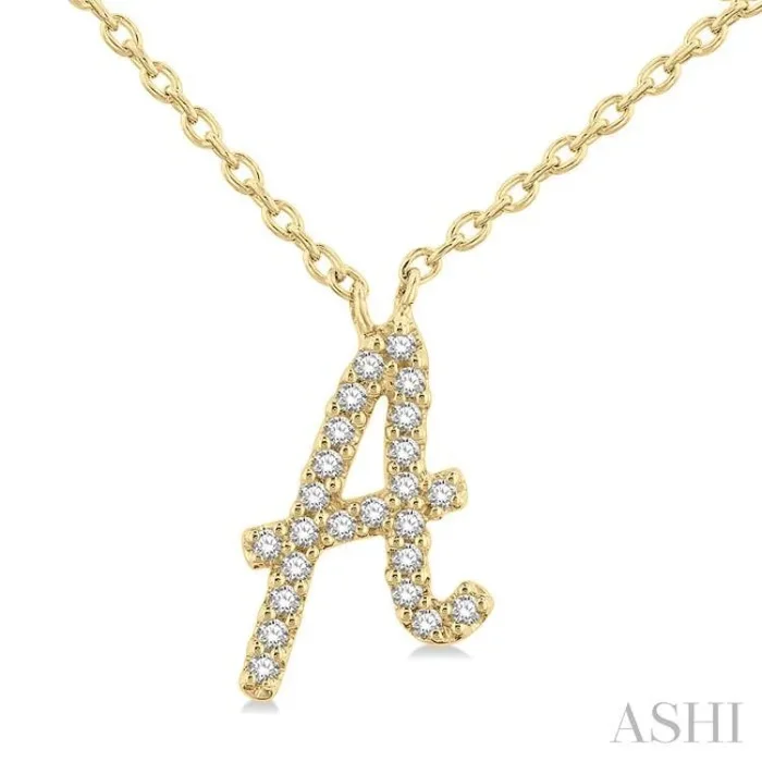 1/20 Ctw Initial ‘A’ Round cut Diamond Pendant With Chain in 14K Yellow Gold