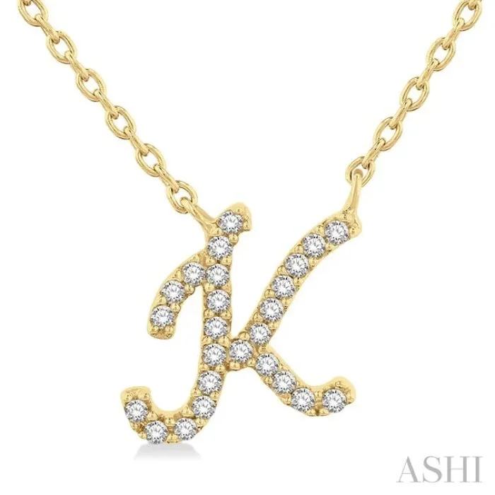 1/20 Ctw Initial ‘K’ Round cut Diamond Pendant With Chain in 14K Yellow Gold