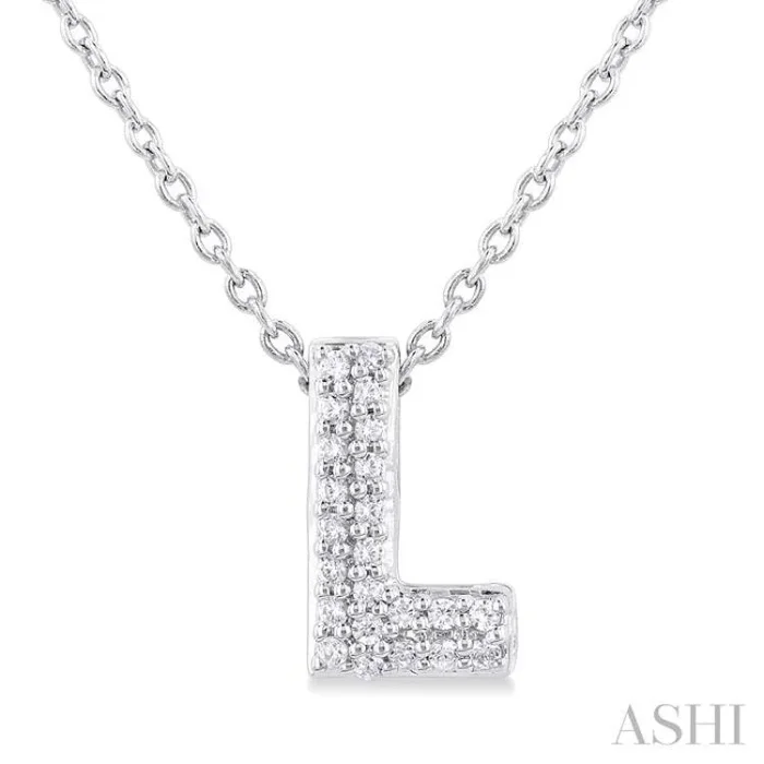 1/20 Ctw Initial ‘L’ Round Cut Diamond Fashion Pendant With Chain in 10K White Gold