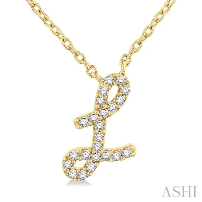 1/20 Ctw Initial ‘L’ Round cut Diamond Pendant With Chain in 14K Yellow Gold