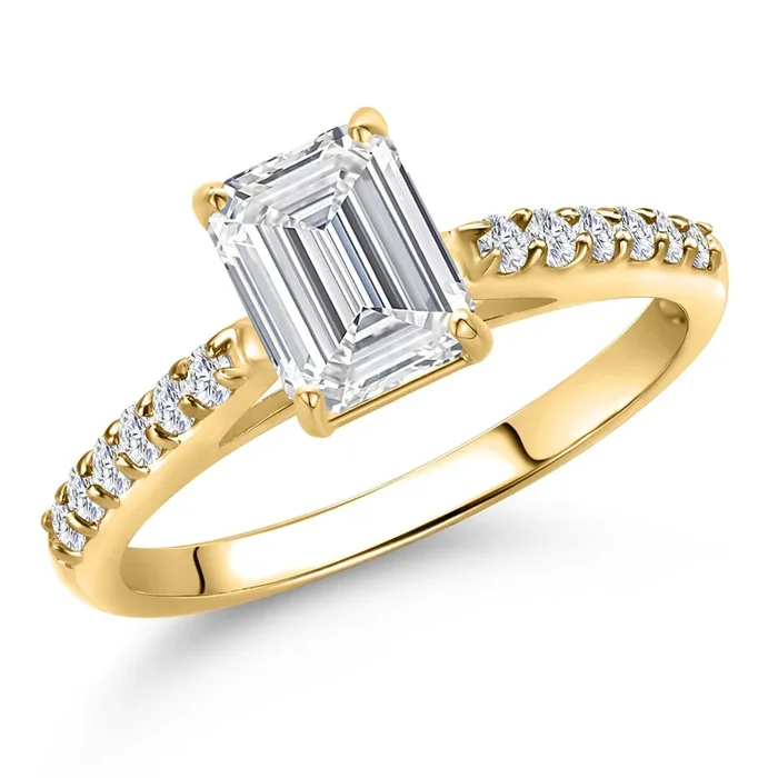 1.24 Cttw IGI Certified Lab Grown Diamond in 10K Yellow Gold Engagement Ring For Women | Emerald Cut Center Diamond 1 Ct | E-F Color | VS1 Clarity