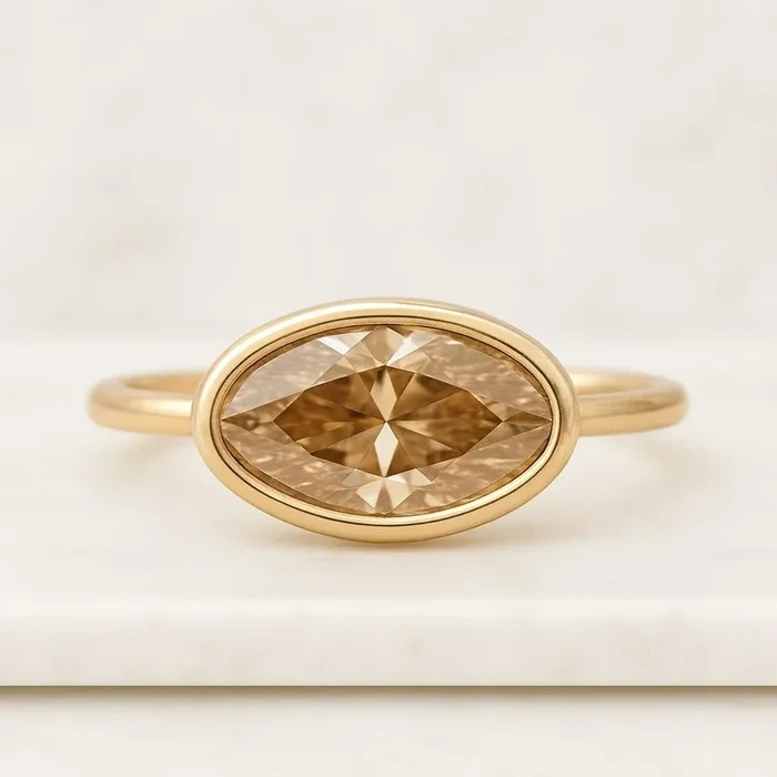 1.25 CT Champagne Moval Cut Lab Grown Diamond Solitaire Ring