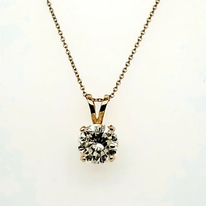1.26 Carat Round Brilliant Cut Diamond Solitaire Pendant in 14Kt Yellow Gold
