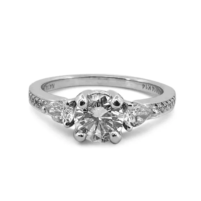 1.27ctw Round Brilliant With Pear Sides Natural Diamond Engagement Ring in 14k White Gold
