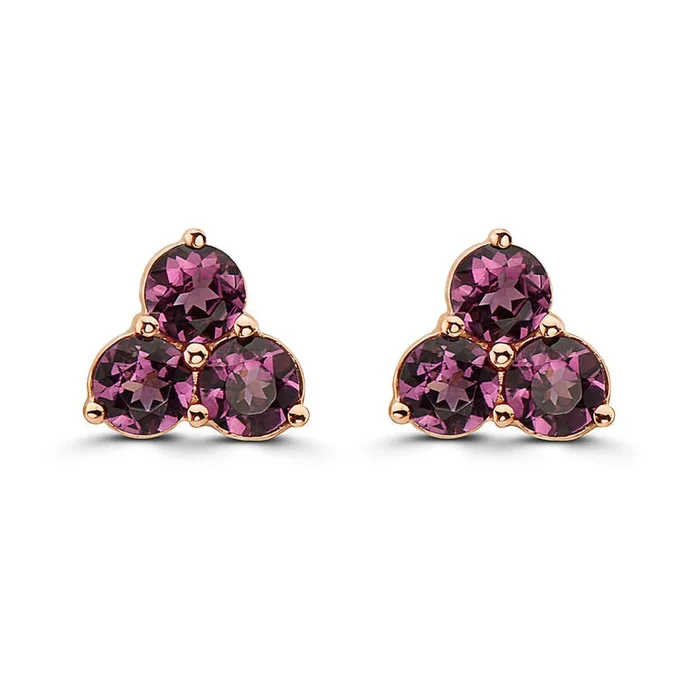 1 3/4 cts Red Rhodolite Garnet Earrings in 14K Rose Gold by Birthstone