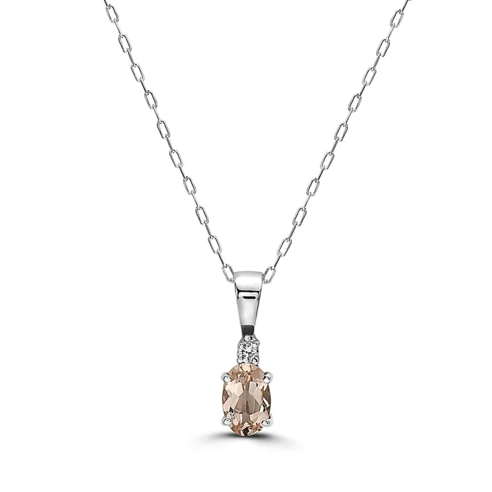 1/3 cts Pink Morganite and Diamond Necklace in 14K White Gold by Birthstone