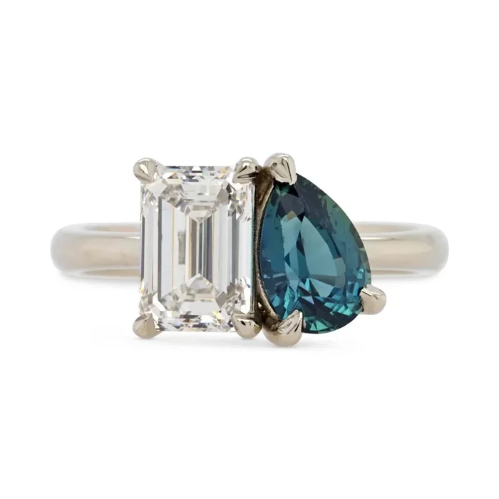 1.35ct Gemma Pear Teal Sapphire & 1.59ct Lab Grown Diamond Engagement Ring