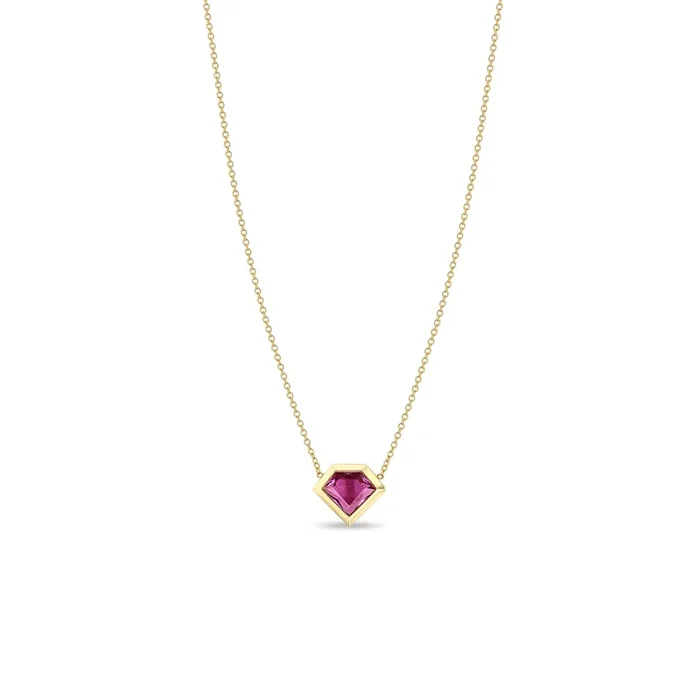 1.38 ctw Shield Pink Sapphire Bezel Necklace