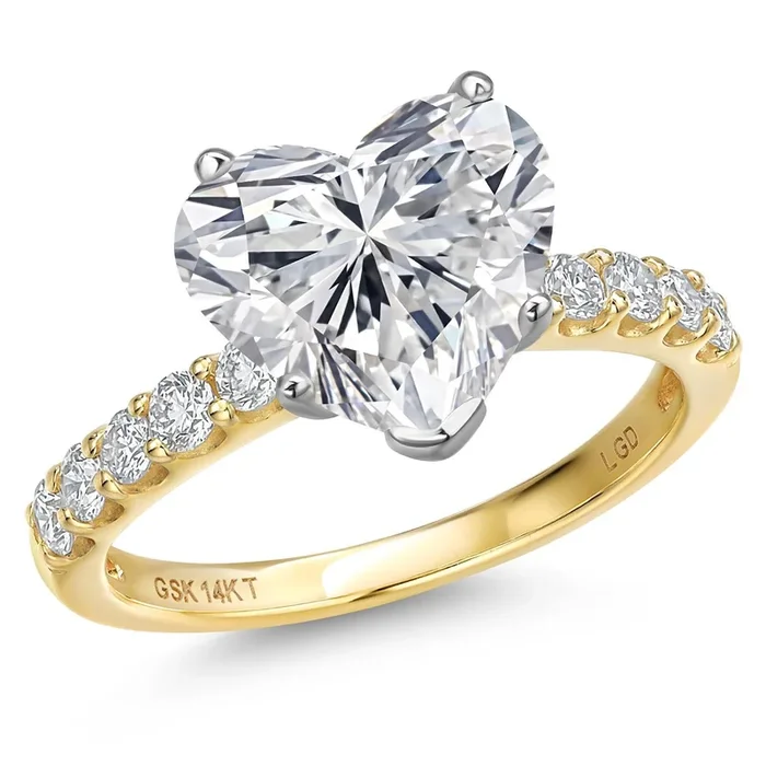 1.38 to 5.38 Cttw IGI Certified Lab Grown Diamond 2-Tone 14K White and Yellow Gold Engagement Wedding Ring for Women | Heart Shape | E-F Color | VS1-VS2 Clarity