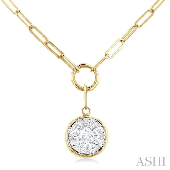 1/4 Ctw Lovebright Circular Shape Round Cut Diamond Paperclip Necklace in 14K Yellow & White Gold
