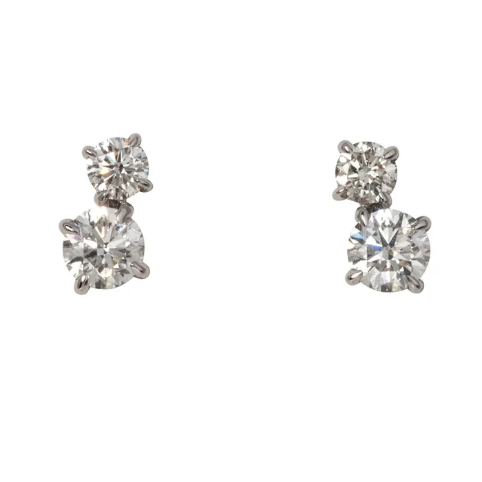 1.42ctw Round Diamond 2-Stone 18K Gold Stud Earrings