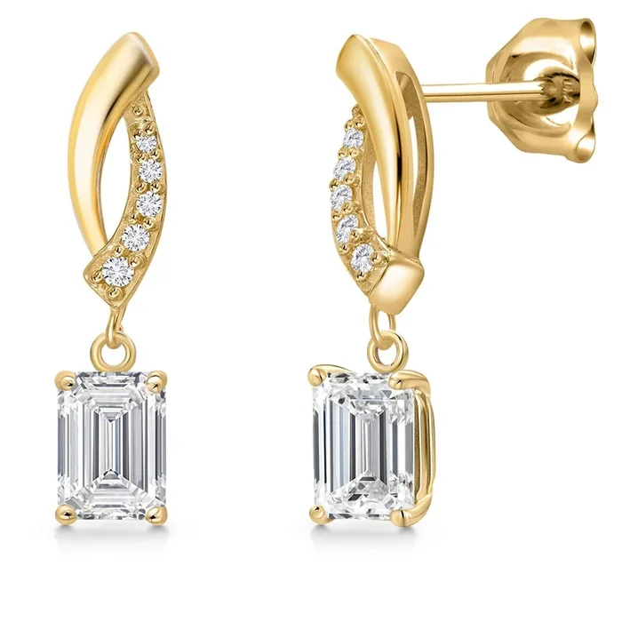 1.45 Cttw IGI Certified Lab Grown Diamond in 10K Yellow Gold Earrings for Women | Emerald Cut Center Diamond 0.70 Ct | E-F Color | VS1-VS2 Clarity