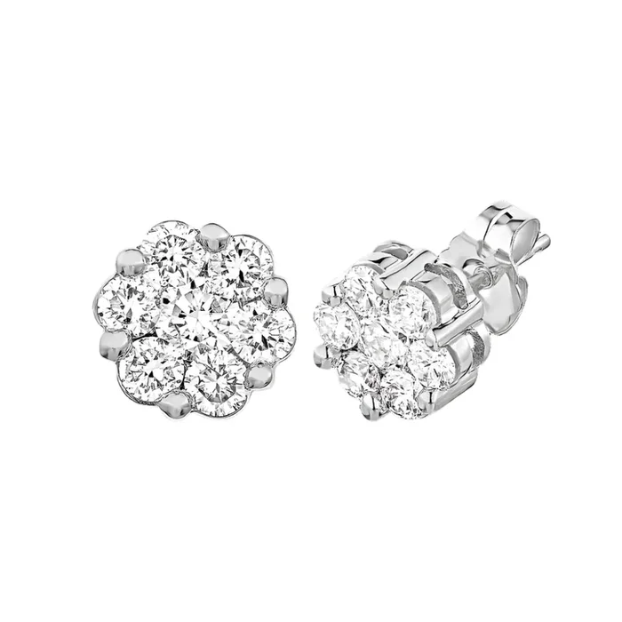 1/4ctw Flower Diamond Cluster Stud Earrings