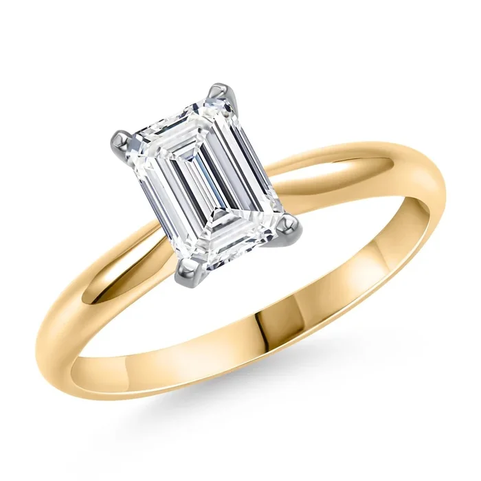 1.50 Cttw IGI Certified Lab Grown Diamond in 14K Two-Tone Gold Ring for Women | Emerald Cut | E-F Color | VS1-VS2 Clarity