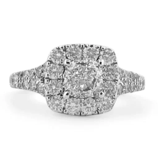 1.50ctw Cushion Cut Natural Diamond Halo Engagement Ring in 14k White Gold by Neil Lane