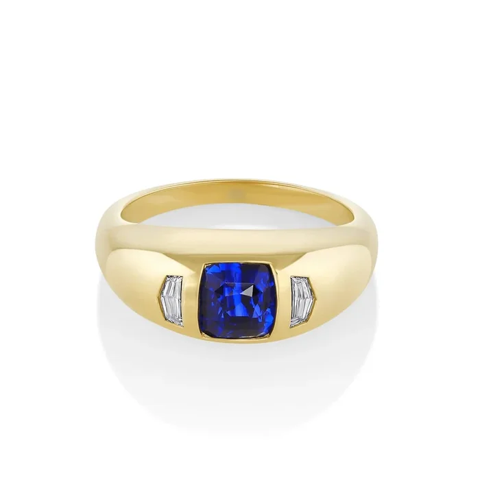 1.58ct Blue Sapphire & White Cadillac Diamond Bombe Ring