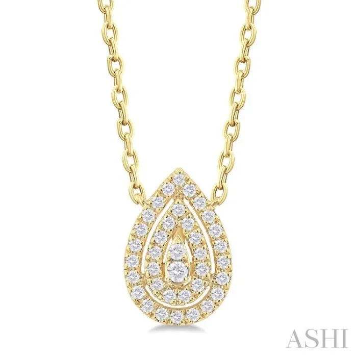 1/6 Ctw Double Halo Pear Shape Petite Round Cut Diamond Fashion Pendant With Chain in 10K Yellow Gold