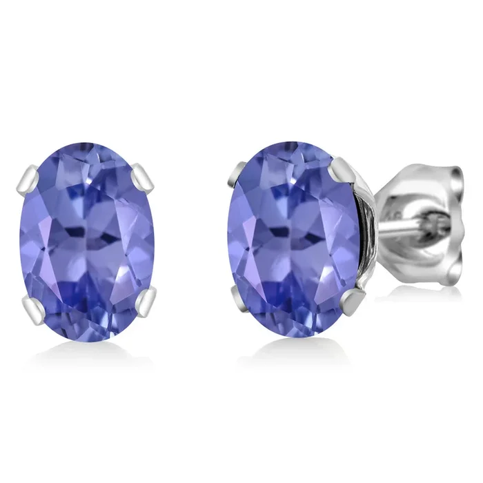 1.60 Cttw Oval Tanzanite Stud Earrings For Women | 925 Sterling Silver | Gemstone Birthstone | Oval 7X5MM