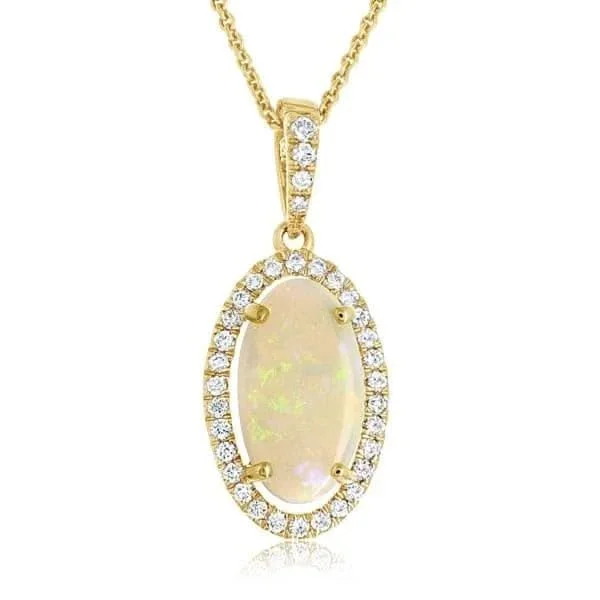 1.64 Ct Oval Opal & Diamond Halo Pendant